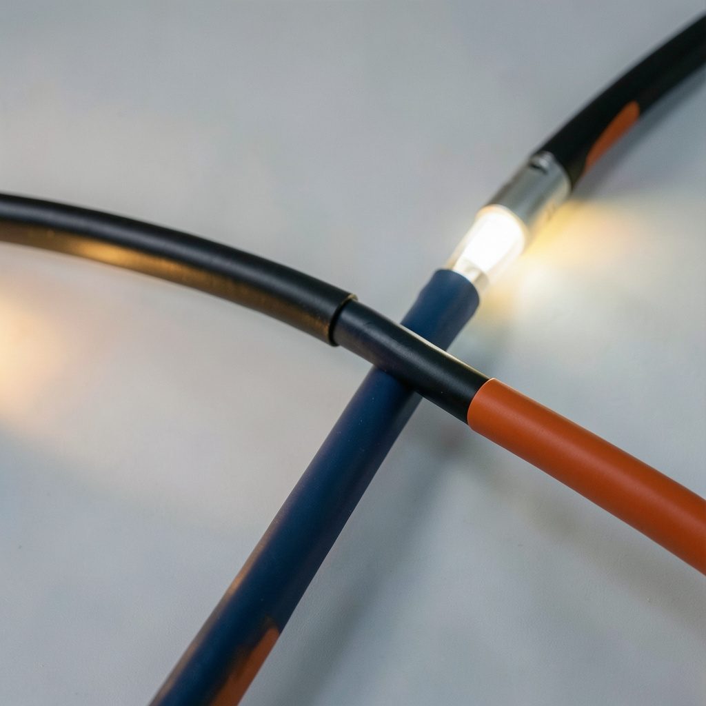 Thin architectural lighting cable suspended across a dark ceiling with small pinpoint fixtures